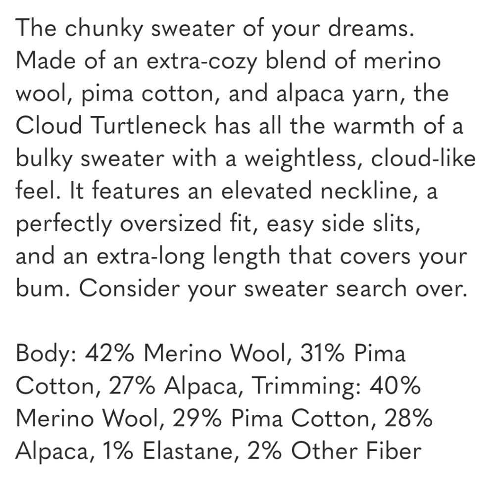 🆕 EVERLANE The Cloud Oversized Merino Wool/Alpaca Turtleneck - Picture 16 of 16